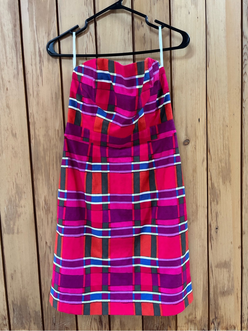 Banana Republic Plaid Strapless Dress Sz 2 Pink Purple Cotton Blend Spring 2010